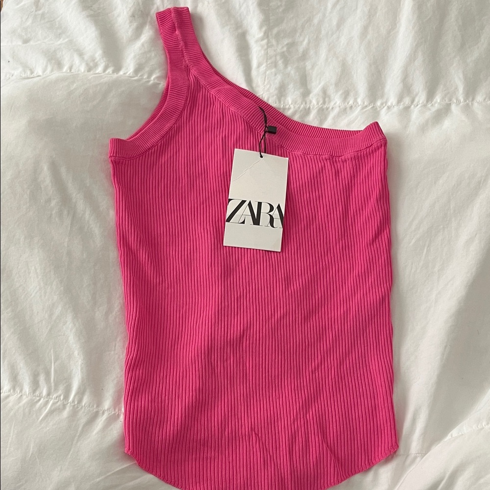Zara Vibrant Pink One-Shoulder Tank Top